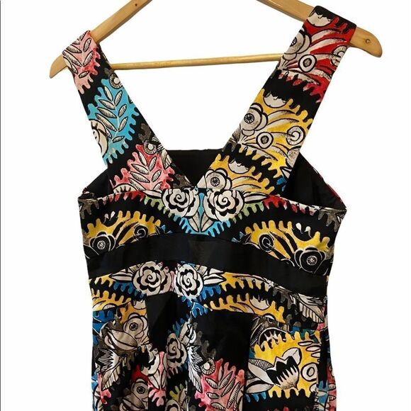 Printed Cotton V Neck Pleated Floral Mini Dress S - Picture 5 of 8
